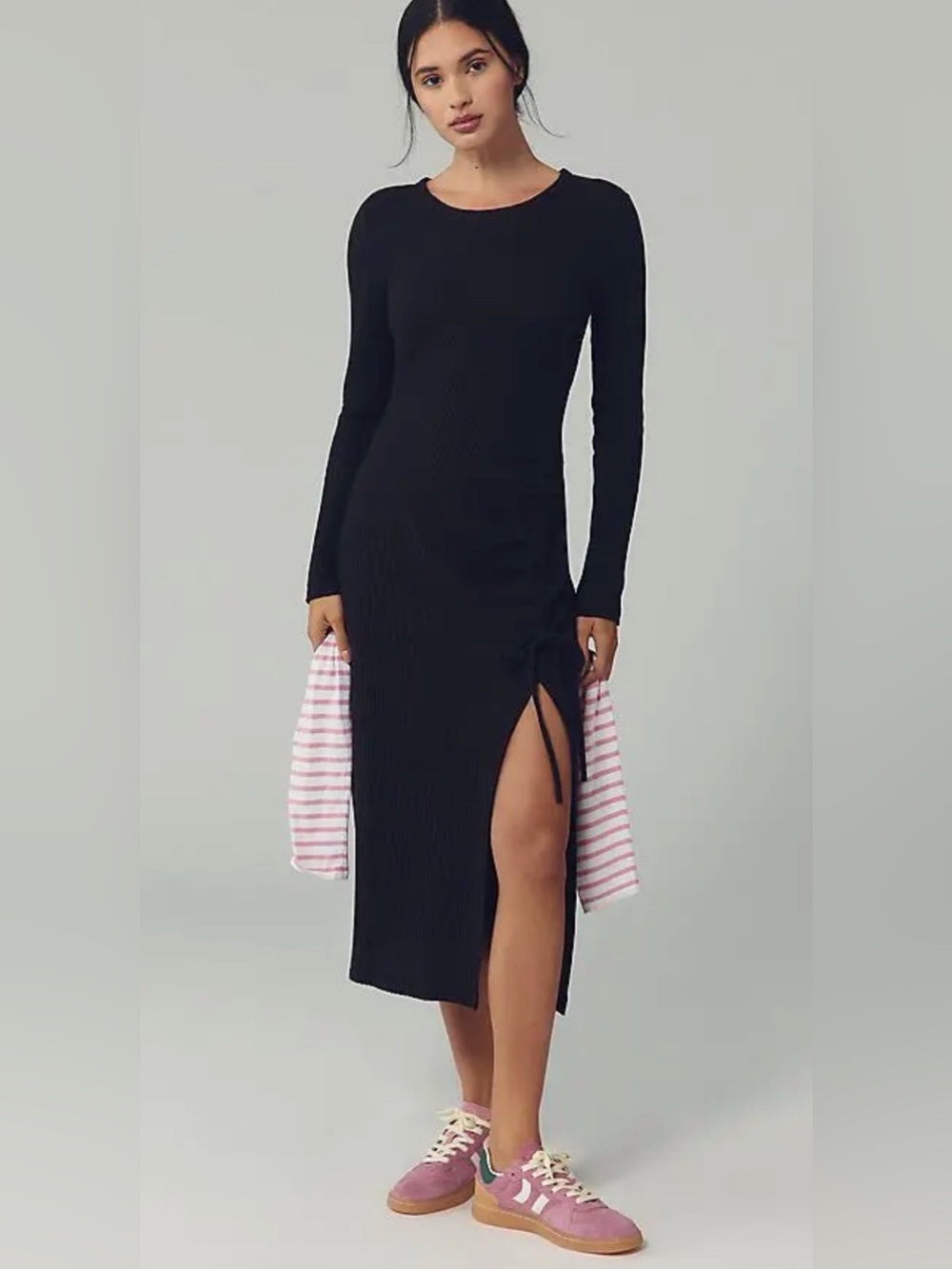 NWT Anthropologie Daily Practice Long-Sleeve Maxi Dress in Black Size S